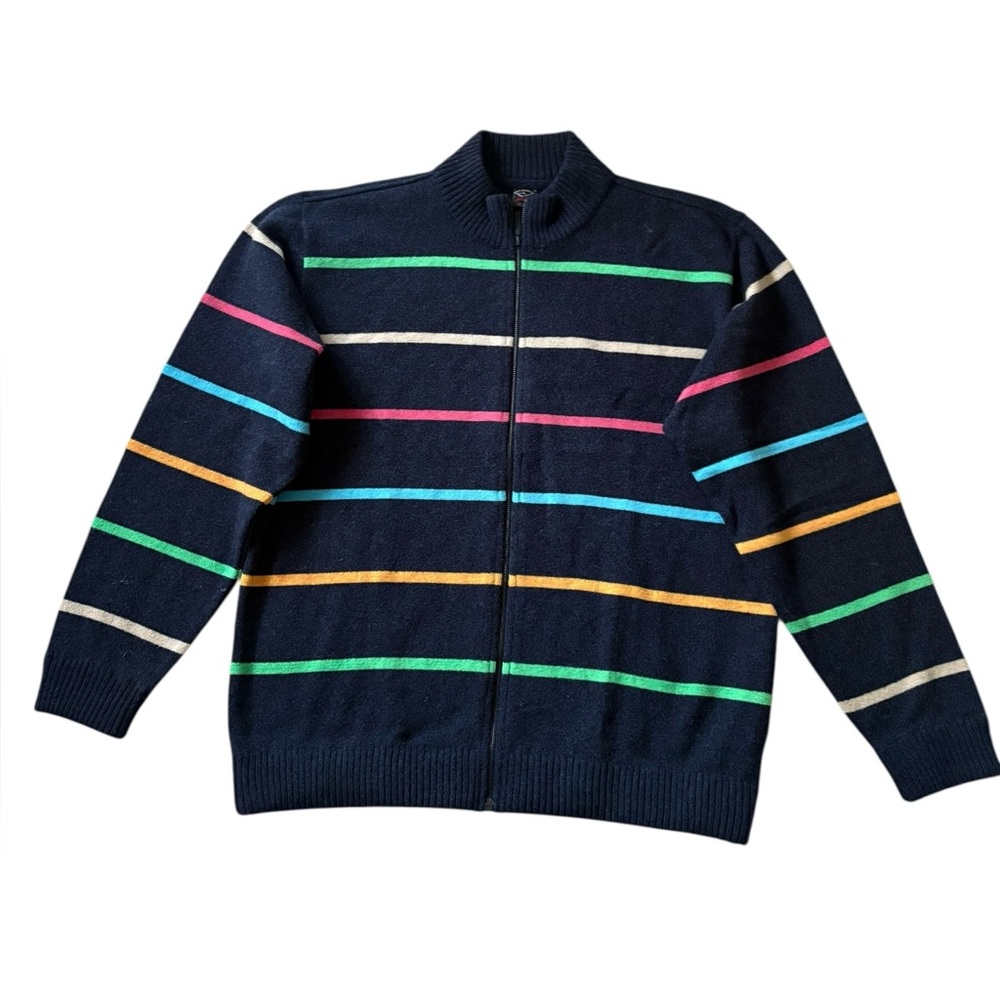 Paul & Shark Yachting Italy 100% Extra Fine Merino Wool Striped Zip Sweater XL